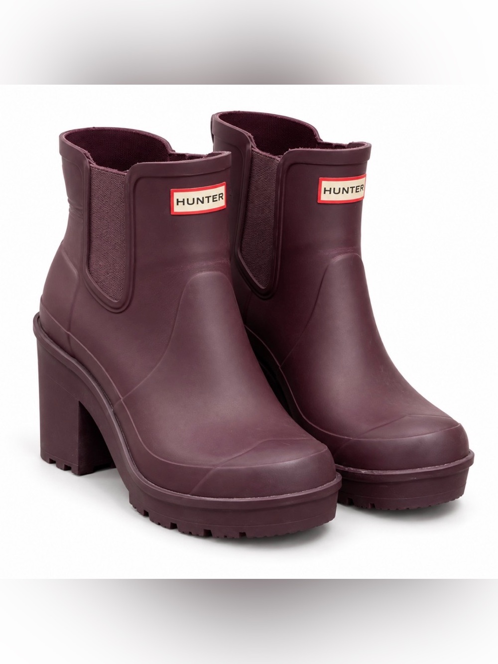 Hunter Original Block Heel Chelsea Rain Boots Bright Plum Size 7